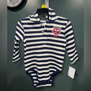 Minnesota Twins Striped Navy and White Baby Bodysuit- Size 6-9mos